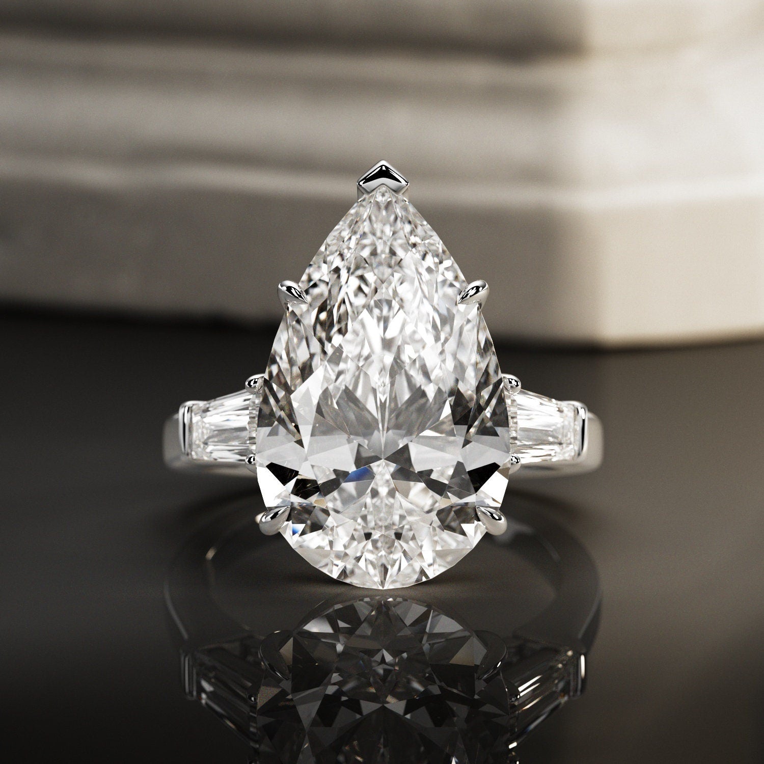 10 Carat Pear Lab-Grown Diamond Engagement Ring – Three-Stone