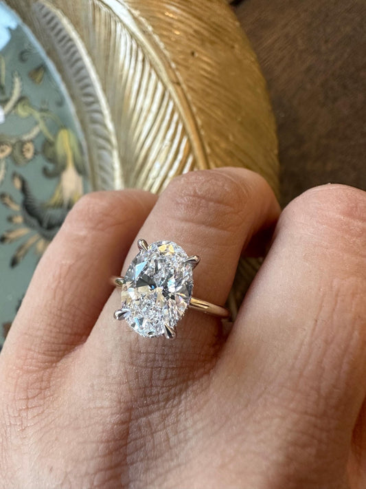 3 Carat Oval Lab-Grown Diamond Engagement Ring – Hidden Halo