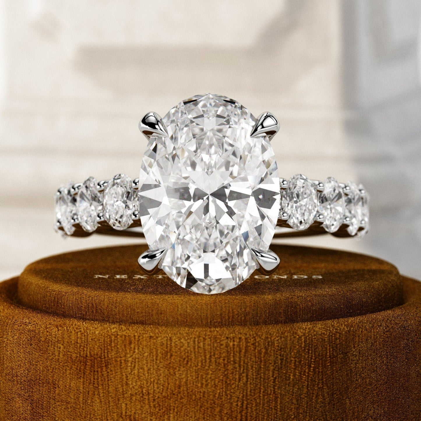 5 Carat Oval Lab-Grown Diamond Engagement Ring – Hidden Halo