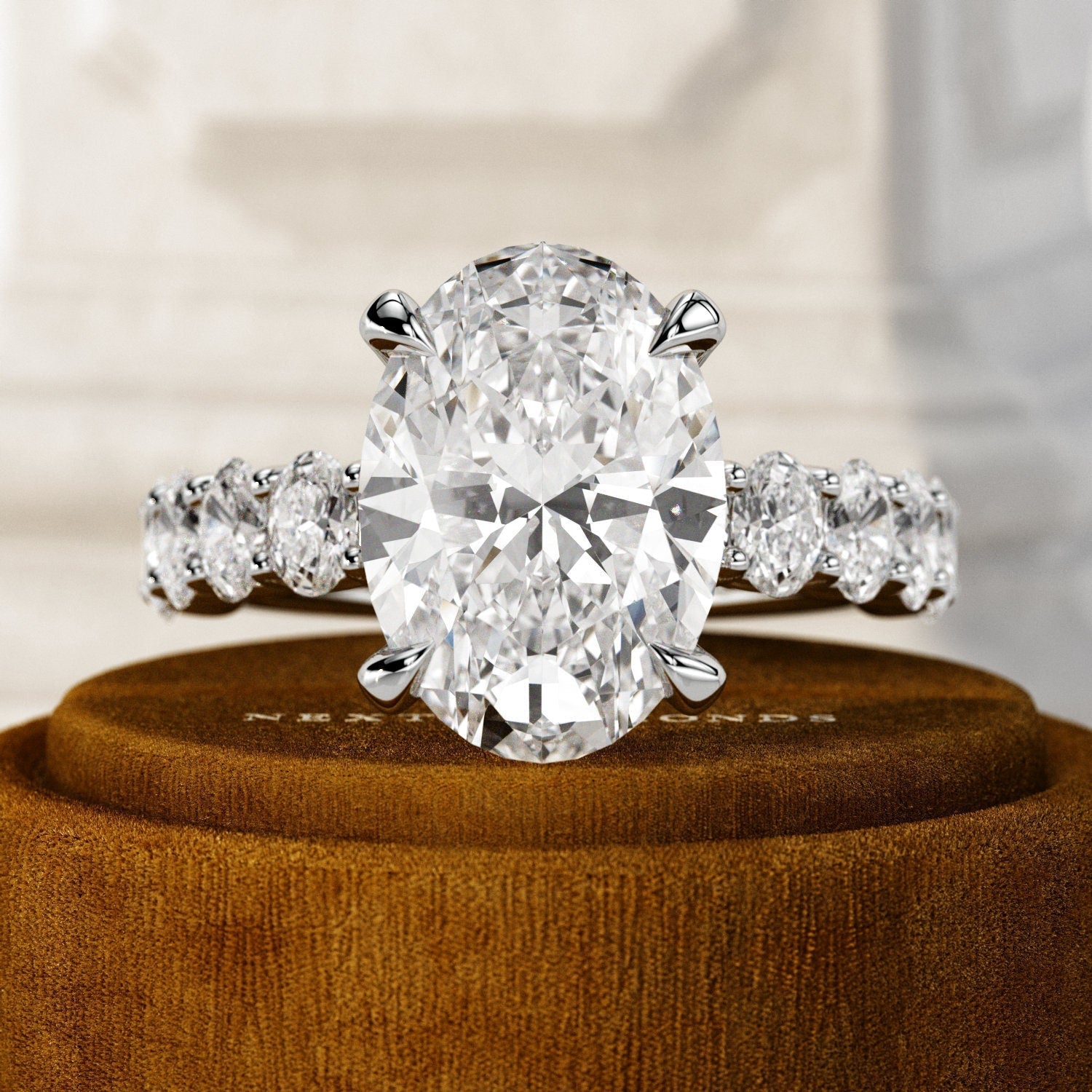 5 Carat Oval Lab-Grown Diamond Engagement Ring – Hidden Halo