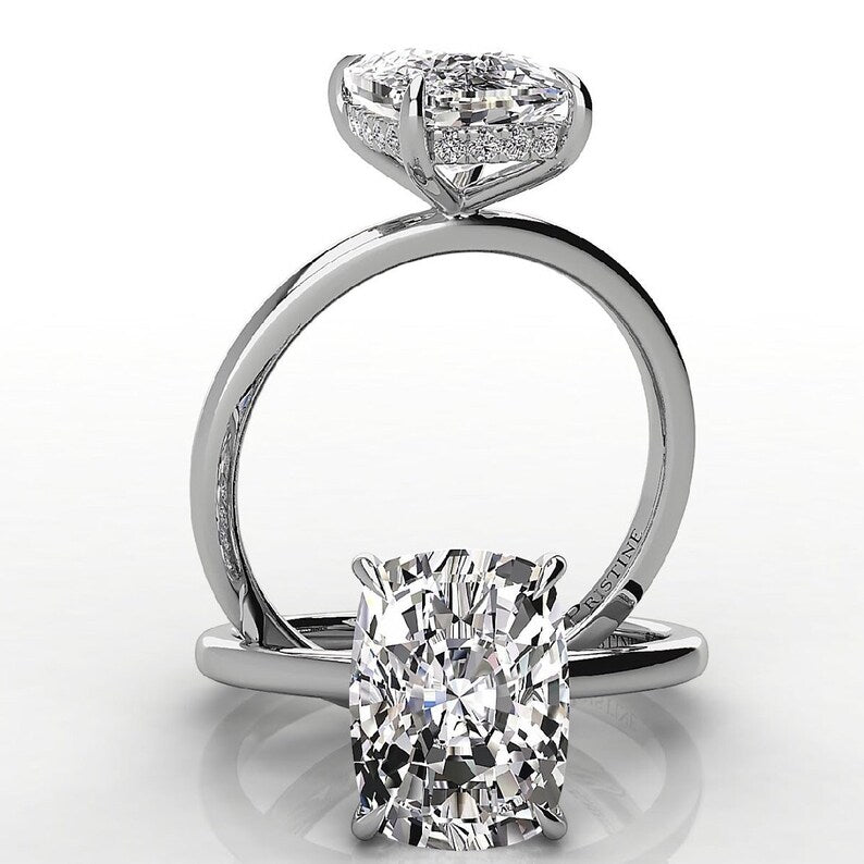 2.10 Carat Cushion Lab-Grown Diamond Engagement Ring – Hidden Halo