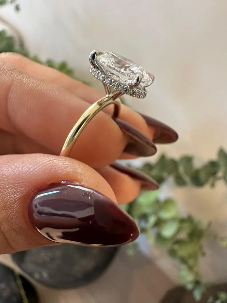 3 Carat Oval Lab-Grown Diamond Engagement Ring – Hidden Halo