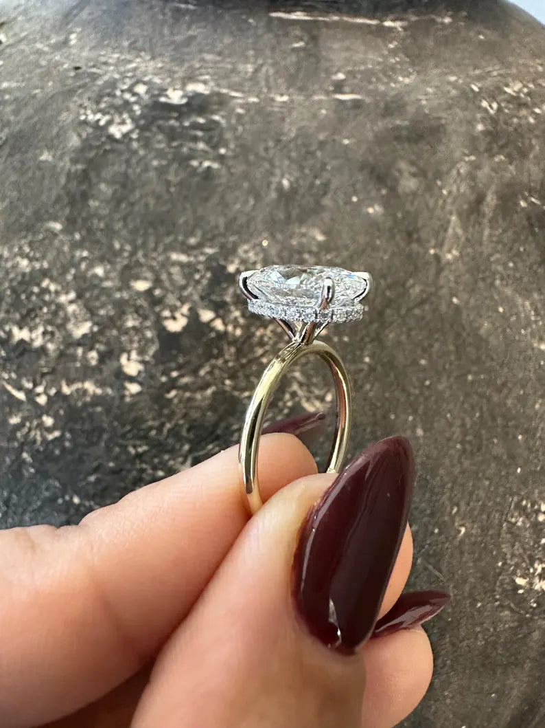 3 Carat Oval Lab-Grown Diamond Engagement Ring – Hidden Halo