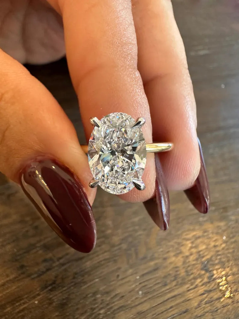 3 Carat Oval Lab-Grown Diamond Engagement Ring – Hidden Halo