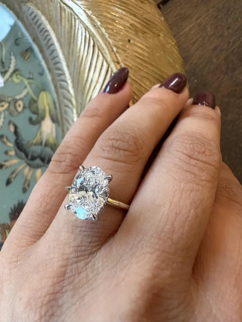 3 Carat Oval Lab-Grown Diamond Engagement Ring – Hidden Halo