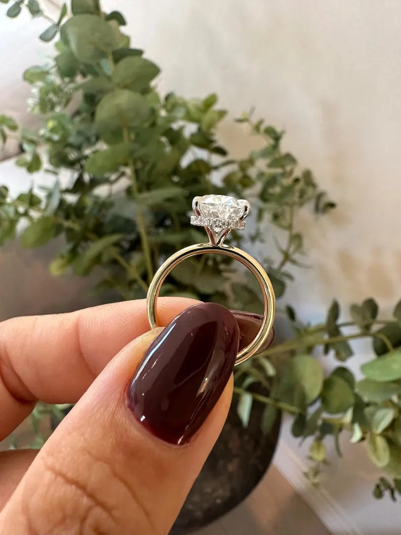 3 Carat Oval Lab-Grown Diamond Engagement Ring – Hidden Halo