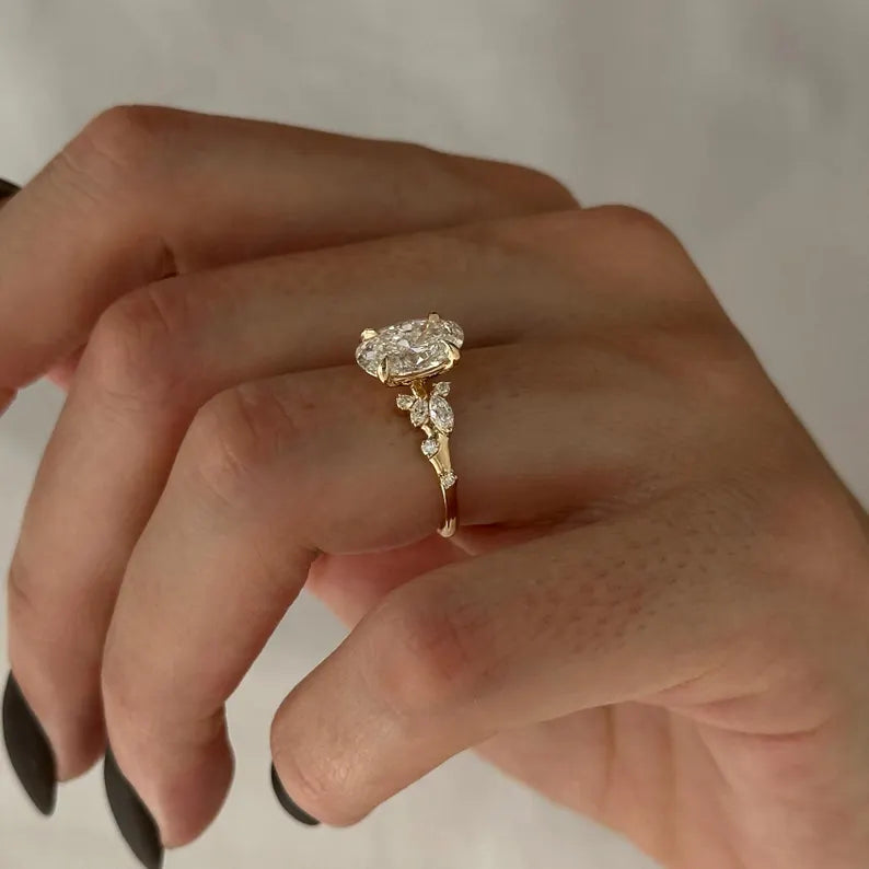 2 Carat Oval Lab-Grown Diamond Engagement Ring – Nature-Inspired