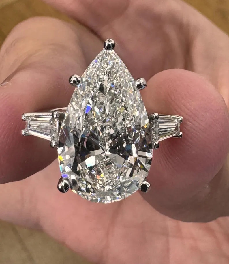 10 Carat Pear Lab-Grown Diamond Engagement Ring – Three-Stone