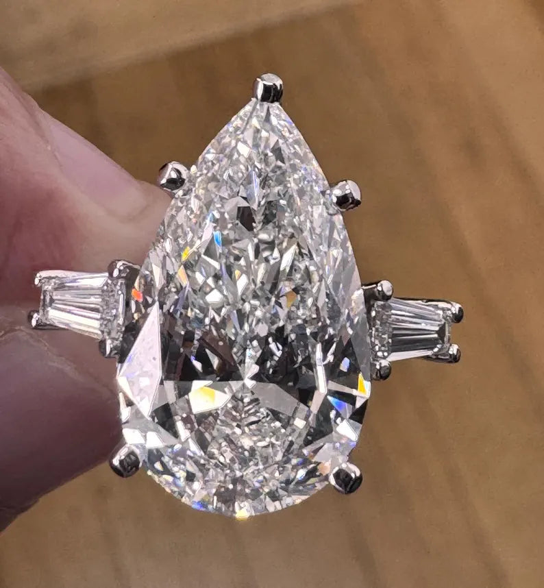 10 Carat Pear Lab-Grown Diamond Engagement Ring – Three-Stone