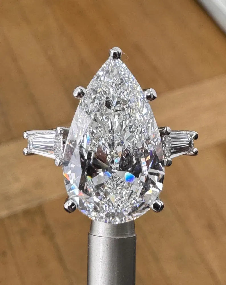 10 Carat Pear Lab-Grown Diamond Engagement Ring – Three-Stone