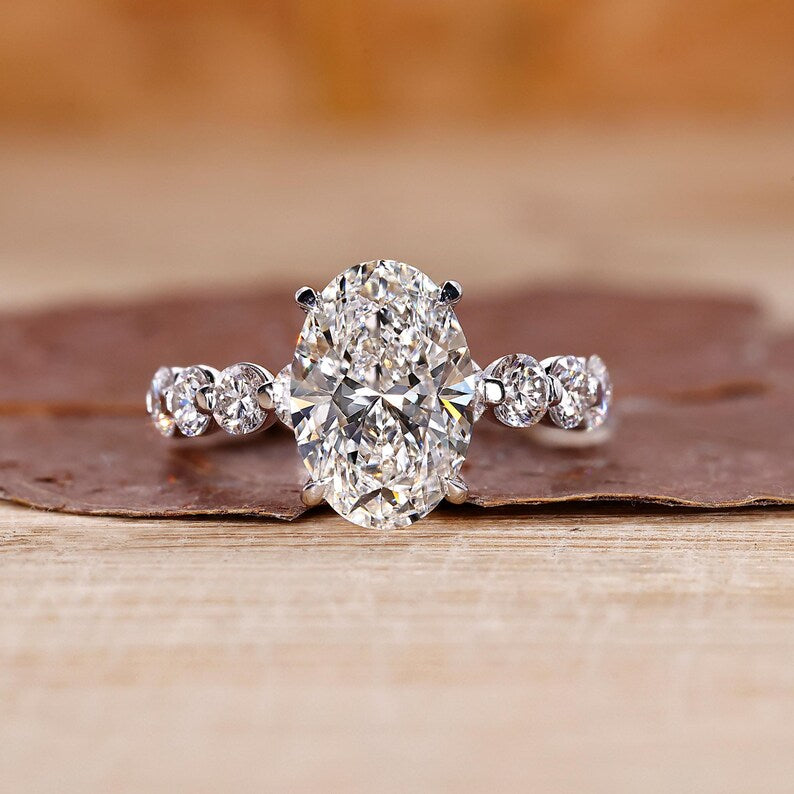 5 Carat Oval Lab-Grown Diamond Engagement Ring – Hidden Halo