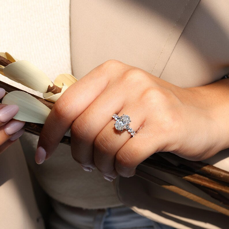 5 Carat Oval Lab-Grown Diamond Engagement Ring – Hidden Halo