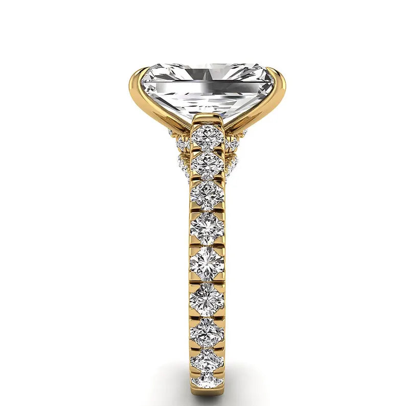 4 Carat Radiant Diamond Engagement Ring with Hidden Halo and Petite Micropavé