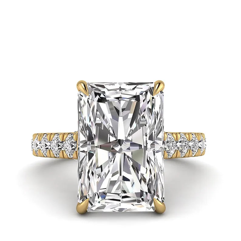 1 Carat Radiant Lab-Grown Diamond Engagement Ring – Solitaire & Hidden Halo & Micropavé