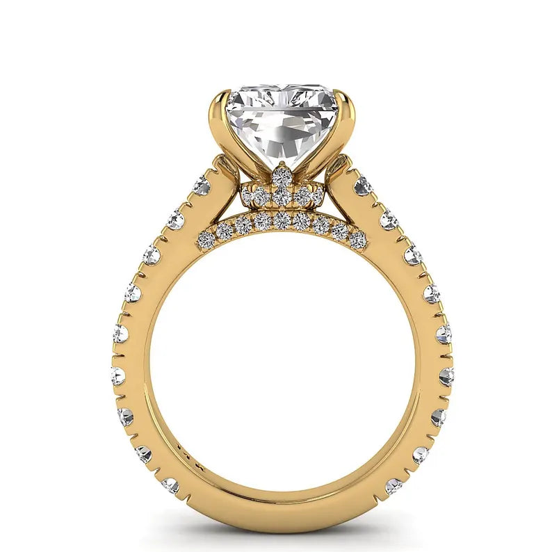 1 Carat Radiant Lab-Grown Diamond Engagement Ring – Solitaire & Hidden Halo & Micropavé