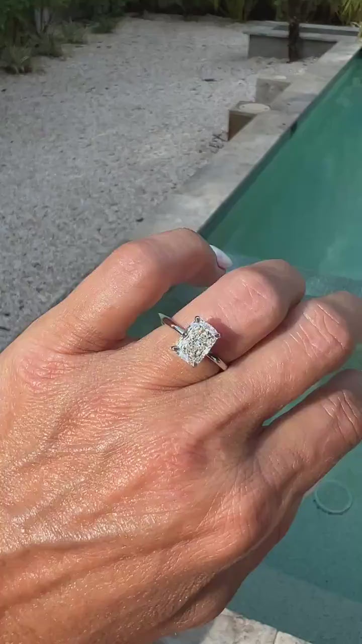2.10 Carat Cushion Lab-Grown Diamond Engagement Ring – Hidden Halo
