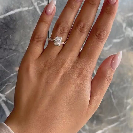 2.85 Carat Radiant Lab-Grown Diamond Engagement Ring – Solitaire & Hidden Halo